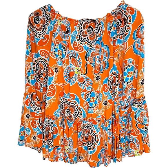 CROWN & IVY XL Boho Peasant Top tunic paisley printed tassel S - Picture 6 of 6